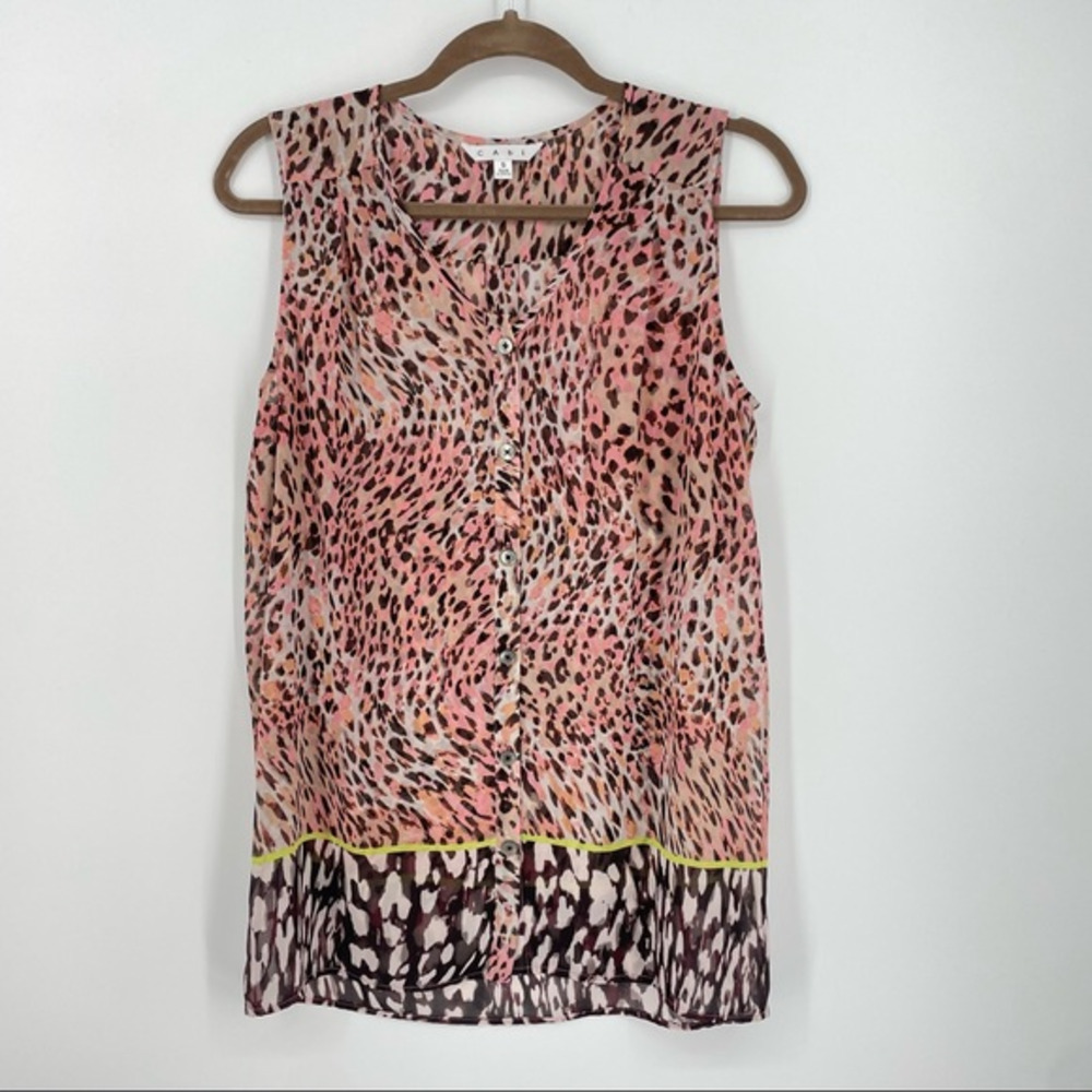 CAbi Sleeveless Beguiled Sheer Leopard Print Blouse #108 Women's Small Polyester